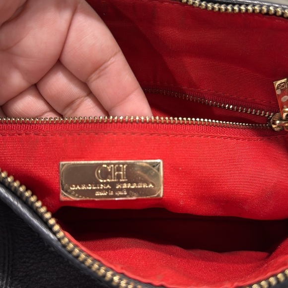 Carolina Herrera Black Monogram Embossed Leather Dahlia Hobo - Picture 10 of 12